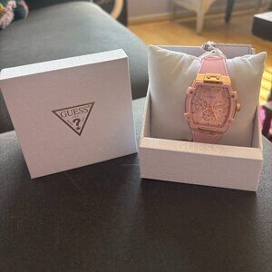 GUESS Ladies Sparkling Pink Rose Gold Tone Multi-function Watch NWT